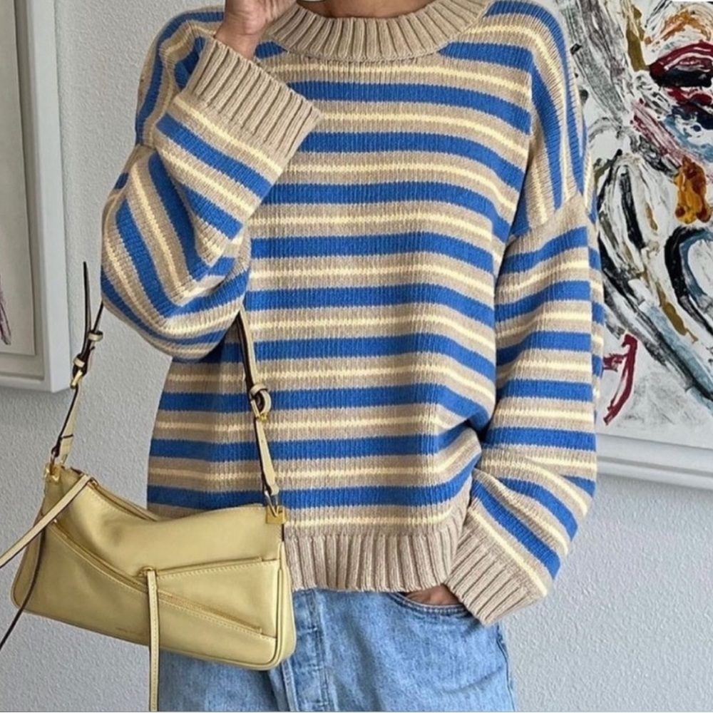 James Street Co Blake sweater in camel stripe